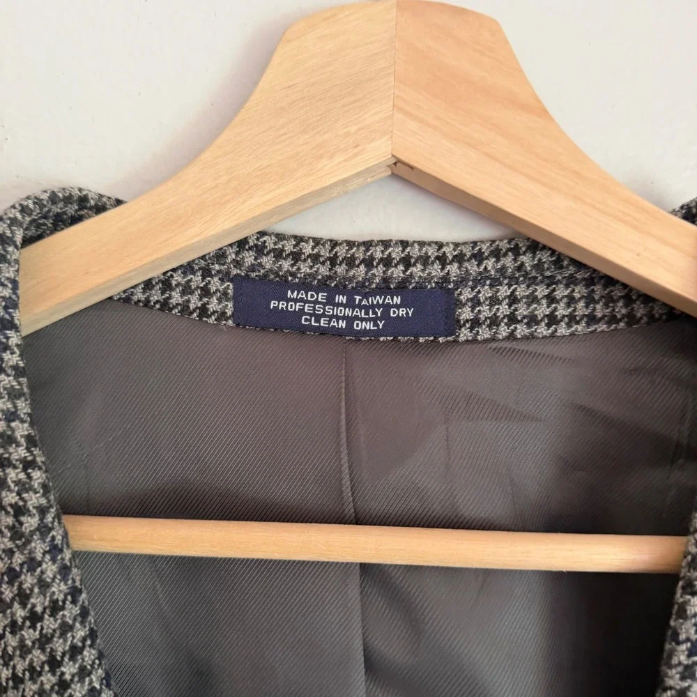 Vintage Chaps Ralph Lauren Wool Alpaca Houndstooth Blazer Sport Coat Gray Black